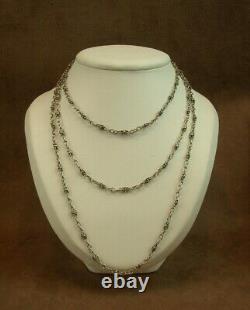 BEAUTIFUL IMPORTANT OLD SOLID SILVER SAUTOIR NECKLACE WITH BEAUTIFUL LINKS 143cm