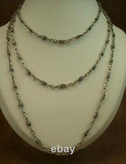 BEAUTIFUL IMPORTANT OLD SOLID SILVER SAUTOIR NECKLACE WITH BEAUTIFUL LINKS 143cm