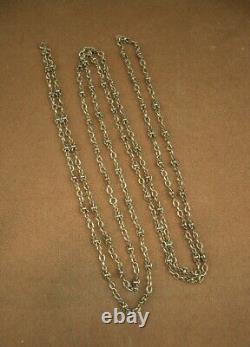 BEAUTIFUL IMPORTANT OLD SOLID SILVER SAUTOIR NECKLACE WITH BEAUTIFUL LINKS 143cm