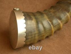 BEAUTIFUL OLD LARGE POWDER FLASK WITH BOVINE HORN AND SOLID SILVER XIXth 1849