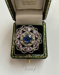 BEAUTIFUL SAPPHIRE, AMETHYST, FINE PEARL, SOLID SILVER, Sublime ANTIQUE RING