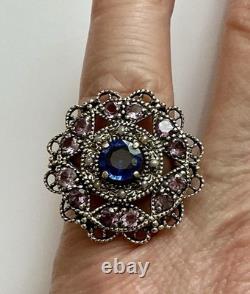 BEAUTIFUL SAPPHIRE, AMETHYST, FINE PEARL, SOLID SILVER, Sublime ANTIQUE RING