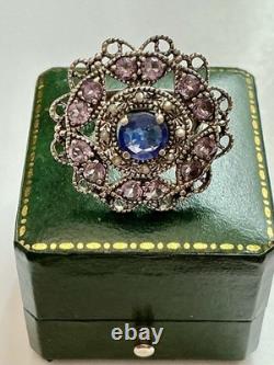 BEAUTIFUL SAPPHIRE, AMETHYST, FINE PEARL, SOLID SILVER, Sublime ANTIQUE RING