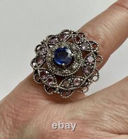 BEAUTIFUL SAPPHIRE, AMETHYST, FINE PEARL, SOLID SILVER, Sublime ANTIQUE RING
