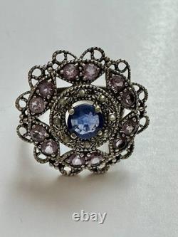 BEAUTIFUL SAPPHIRE, AMETHYST, FINE PEARL, SOLID SILVER, Sublime ANTIQUE RING