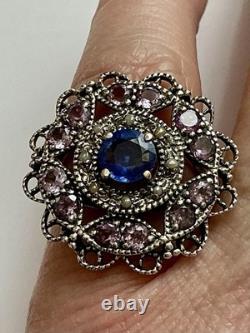 BEAUTIFUL SAPPHIRE, AMETHYST, FINE PEARL, SOLID SILVER, Sublime ANTIQUE RING