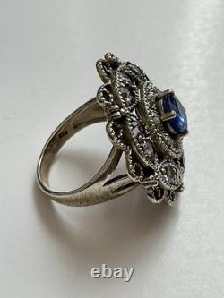 BEAUTIFUL SAPPHIRE, AMETHYST, FINE PEARL, SOLID SILVER, Sublime ANTIQUE RING