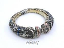 Bangle Old Vintage Sterling Silver Enameled Signed Chimera Head