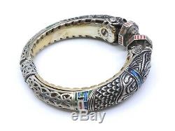 Bangle Old Vintage Sterling Silver Enameled Signed Chimera Head