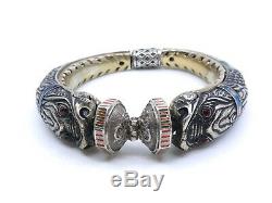 Bangle Old Vintage Sterling Silver Enameled Signed Chimera Head