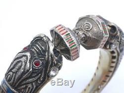 Bangle Old Vintage Sterling Silver Enameled Signed Chimera Head