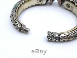 Bangle Old Vintage Sterling Silver Enameled Signed Chimera Head