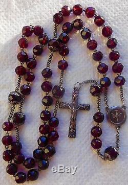 Beau Old Rosary, In Solid Silver And Big Pearls Faceted In Grenat