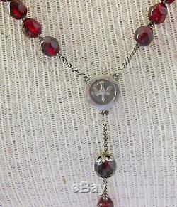 Beau Old Rosary, In Solid Silver And Big Pearls Faceted In Grenat