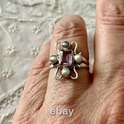 Beautiful Amethyst, Pearl, Solid Silver, Stunning Antique Ring