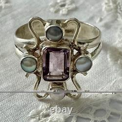 Beautiful Amethyst, Pearl, Solid Silver, Stunning Antique Ring