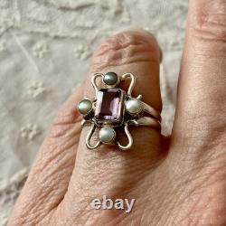 Beautiful Amethyst, Pearl, Solid Silver, Stunning Antique Ring