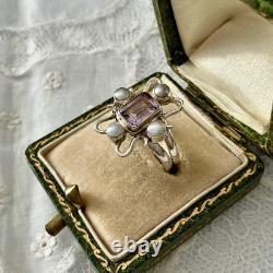 Beautiful Amethyst, Pearl, Solid Silver, Stunning Antique Ring