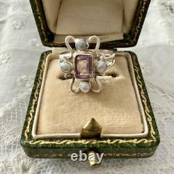 Beautiful Amethyst, Pearl, Solid Silver, Stunning Antique Ring