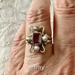 Beautiful Amethyst, Pearl, Solid Silver, Stunning Antique Ring