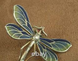 Beautiful Ancienne Broche Art Nouveau En Argent Et Email Plique A Journal Libellule