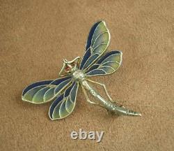 Beautiful Ancienne Broche Art Nouveau En Argent Et Email Plique A Journal Libellule