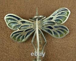 Beautiful Ancienne Broche Art Nouveau En Argent Et Email Plique A Journal Libellule