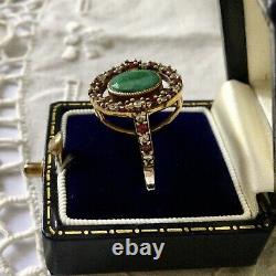 Beautiful Ancient Emerald Ring, Rubis, Topaz, Vermeil And Silver
