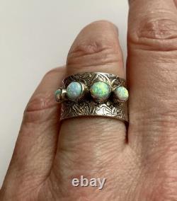 Beautiful Ancient Opal Wide Ring in Solid Silver Fully Crafted