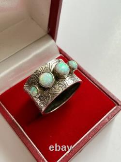 Beautiful Ancient Opal Wide Ring in Solid Silver Fully Crafted
