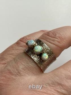 Beautiful Ancient Opal Wide Ring in Solid Silver Fully Crafted