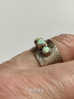 Beautiful Ancient Opal Wide Ring in Solid Silver Fully Crafted
