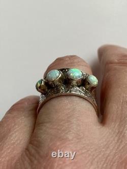 Beautiful Ancient Opal Wide Ring in Solid Silver Fully Crafted