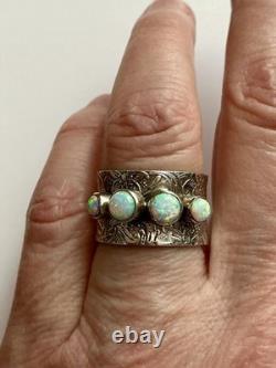 Beautiful Ancient Opal Wide Ring in Solid Silver Fully Crafted