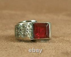 Beautiful Ancient Tank Art Deco Ring In Silver Massif & Stones