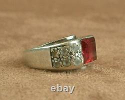 Beautiful Ancient Tank Art Deco Ring In Silver Massif & Stones