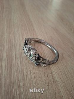 Beautiful Antique Chinese Dragon Bangle Bracelet, Late 19th Century, Solid Silver, Turquoise