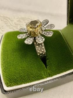 Beautiful Antique Citrine Flower Ring in Vermeil and Ornate Solid Silver
