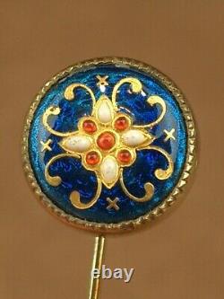 Beautiful Antique Gold/Sterling Silver Vermeil Pin Brooch with Bressan Enamels