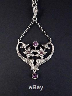 Beautiful Antique Pendant In Sterling Silver Art Nouveau Flower