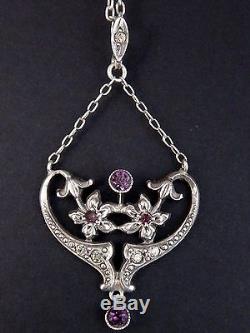 Beautiful Antique Pendant In Sterling Silver Art Nouveau Flower