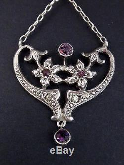 Beautiful Antique Pendant In Sterling Silver Art Nouveau Flower