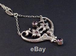 Beautiful Antique Pendant In Sterling Silver Art Nouveau Flower