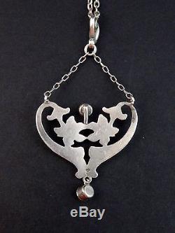 Beautiful Antique Pendant In Sterling Silver Art Nouveau Flower