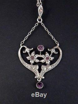 Beautiful Antique Pendant In Sterling Silver Art Nouveau Flower