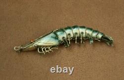 Beautiful Antique Solid Silver Enameled Shrimp Pendant