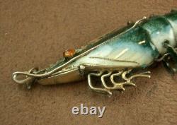 Beautiful Antique Solid Silver Enameled Shrimp Pendant