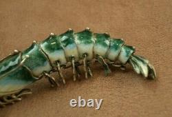 Beautiful Antique Solid Silver Enameled Shrimp Pendant