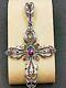 Beautiful Antique Solid Silver Mourning Cross Adorned With Amethysts.