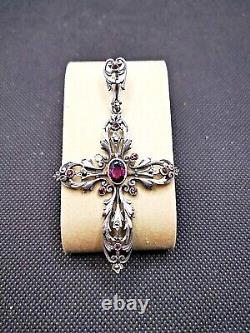 Beautiful Antique Solid Silver Mourning Cross Adorned with Amethysts.